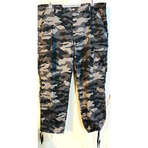 New George Men's Black Camo Cargo Pants Size 44 Drawstring Cuff
